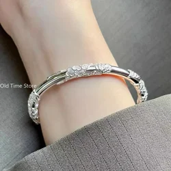 Silver Women's Full-blown Flowers Bracelet Delicate Open Adjustable Bracelet Solid