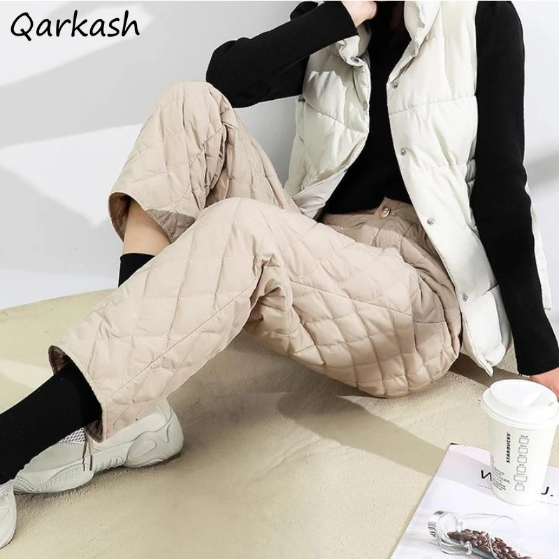 M-4XL Thicken Pants Women Quilted  Straight Vintage High Waisted Minimalist Pantalones Trouser Streetwear Fashion European