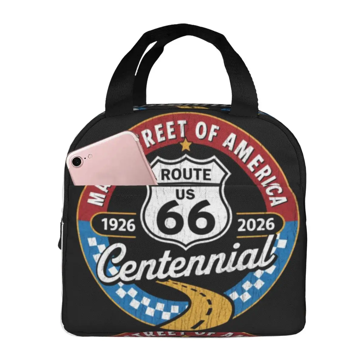 Motorcycle Tour Route 66 Insulated Lunch Bag for Women Portable Cooler Thermal Bento Box Office Picnic Travel