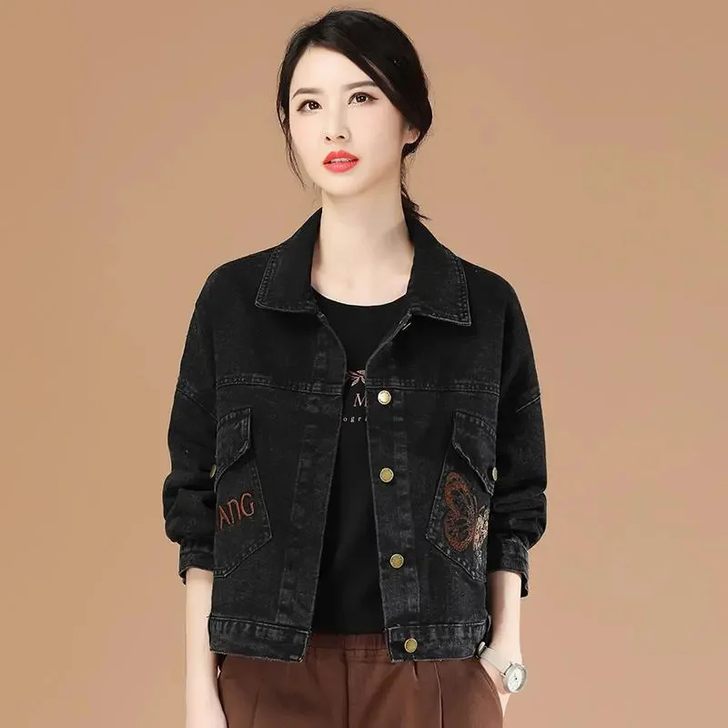 Cowboy Jacket For Women 2026 Spring New Female Denim Coat Retro letter Butterfly Heavy Embroidery Trend Loose Short DenimTop