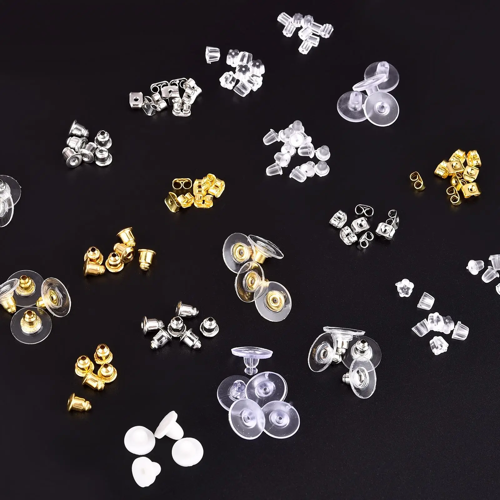 100-1040Pcs Ear Plug Box Clear Silicone Rubber Alloy Earring Clasp Earrings Accessories Kit DIY Jewelry Making Ears Hook Finding