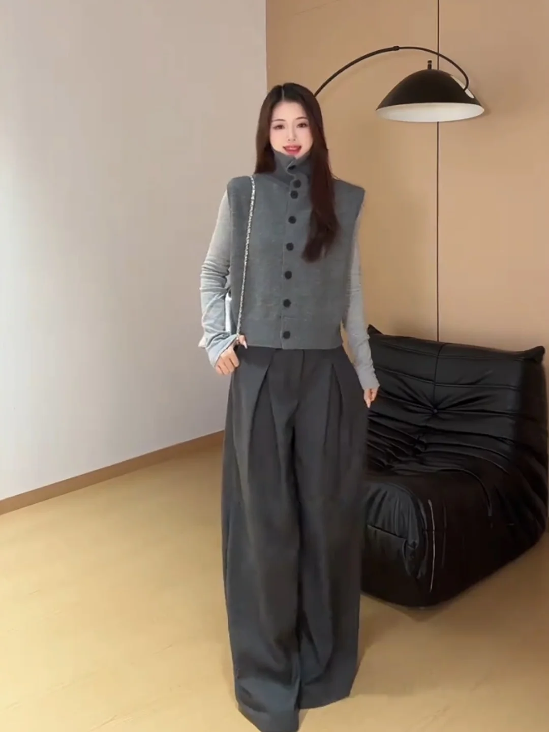 ay High Collar Knitted Sweater Vest Women's Faion Top Autumn Winter Two-Way Wear Svel Vest Commute Sle