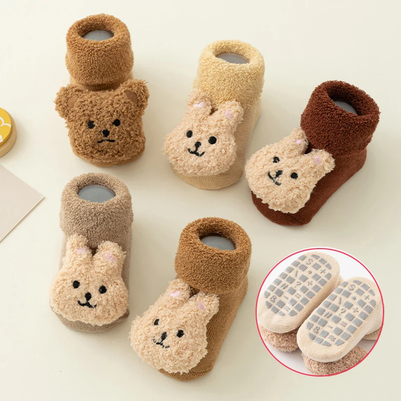 

Bear Baby Winter Socks Anti Slip Thicken Newborn Socks for Girls Boys Cotton Toddler Floor Socks Infant Kids Accessories 0-3Y