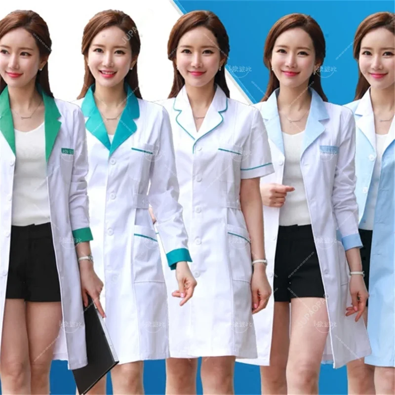 

Women's Lab Coat Fashion Medical Uniforms Long Jacket With Side Belts Short Sleeve/long Sleeve Workwear Pharmacy White Coat