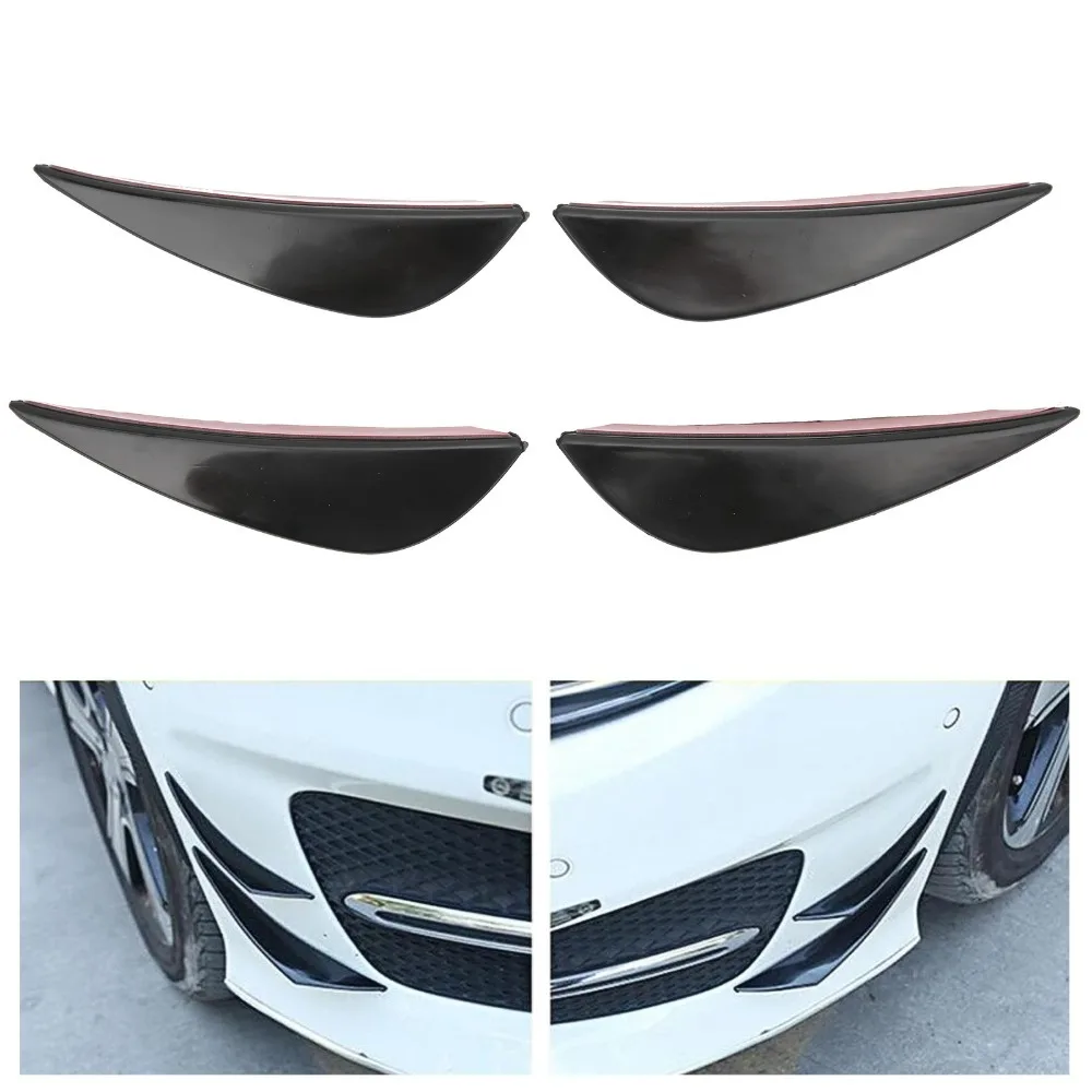 4PCS Neat PVC Front Bumper Air Fin Black Universal Bumper Spoiler Diffuser Front Bumper Lip Exterior Styling Refit