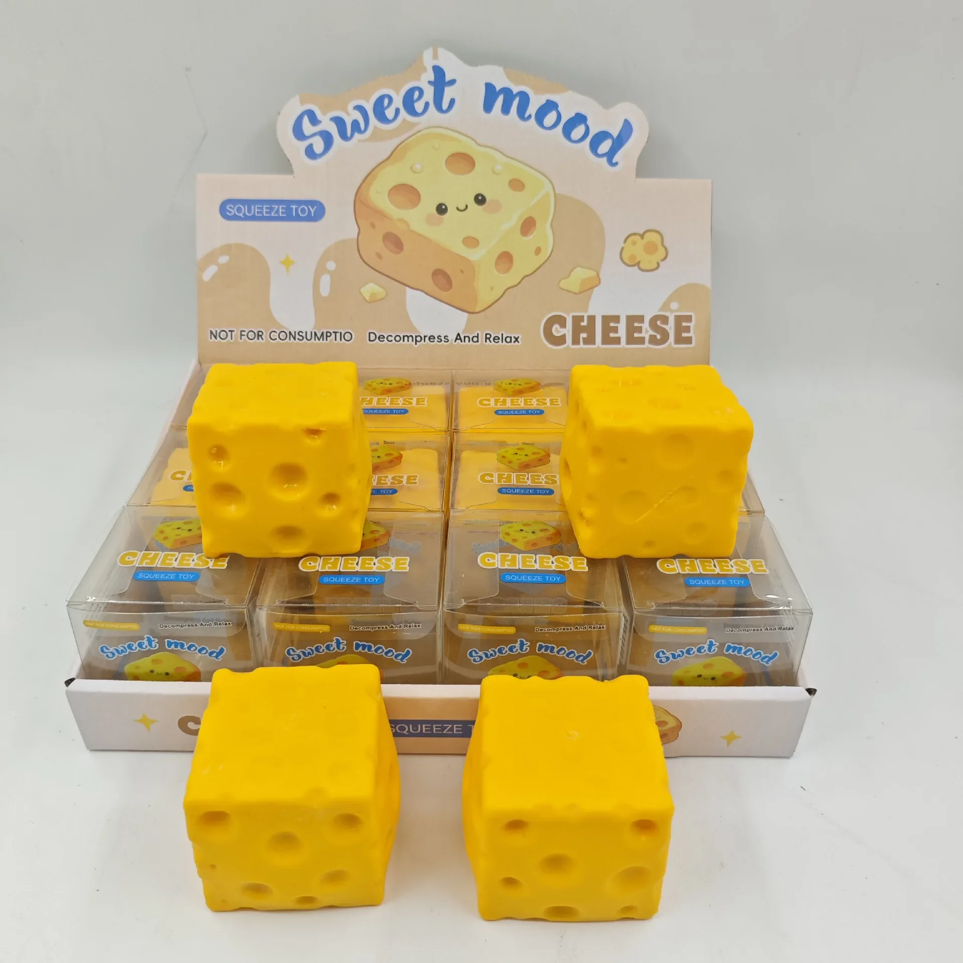 1/12PCS Building Block 6.5Cm Cheese Cube Squishy Toy, Slow Rebound Stress Relief Vent Squeeze Fidget Toy