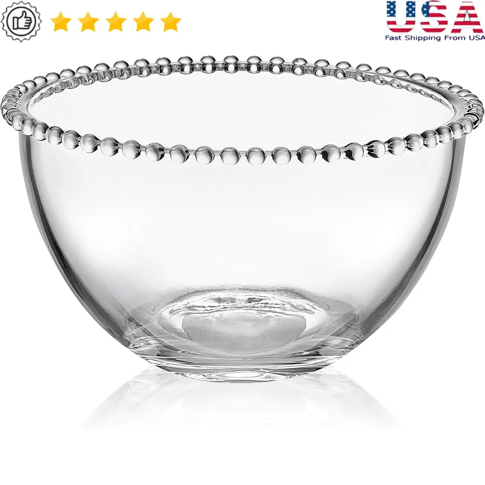 

Beaded Glass Fruit Salad Serving Bowl 8.25 Inch Clear Elegant Tableware Ideal Everyday or Formal Gatherings Easy to Clean
