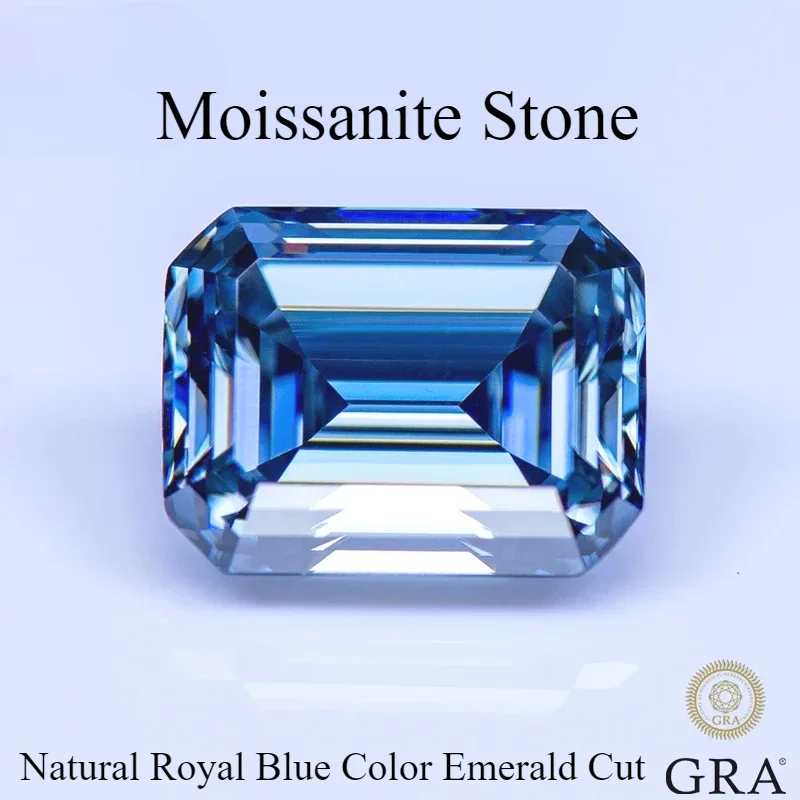 

Moissanite Stone Natural Royal Blue Color Emerald Cut Lab Grown Diamond for DIY Charms Woman Jewelry Making with GRA Certificate