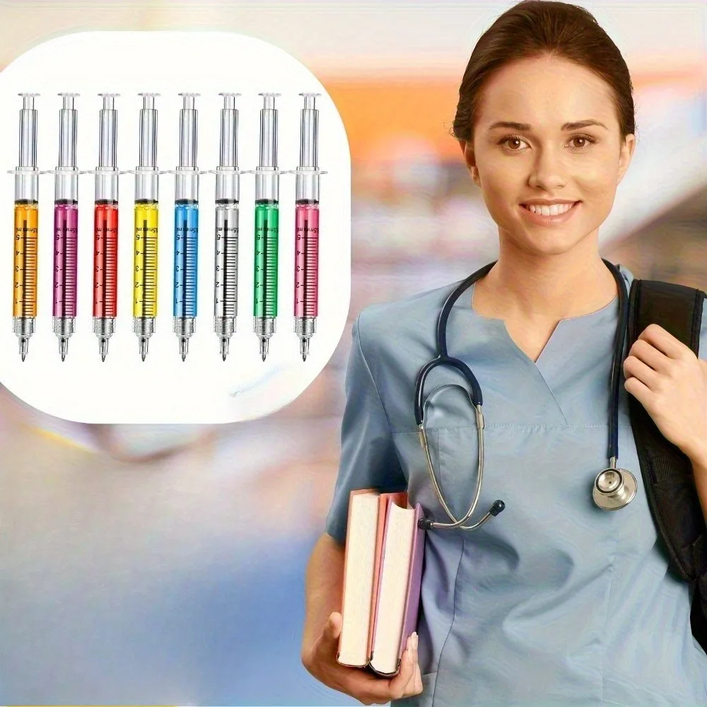 Assorted Colors, 12-Pack, Double-Sided Syringe-Shaped Ballpoint Pens - Fun and Unique Multi-Color Syringe-Shaped Ballpoint Pens, Creative Gifts Perfect for Nurses and Doctors, and a Great Choice for Birthdays, Parties, and Nurses' Day