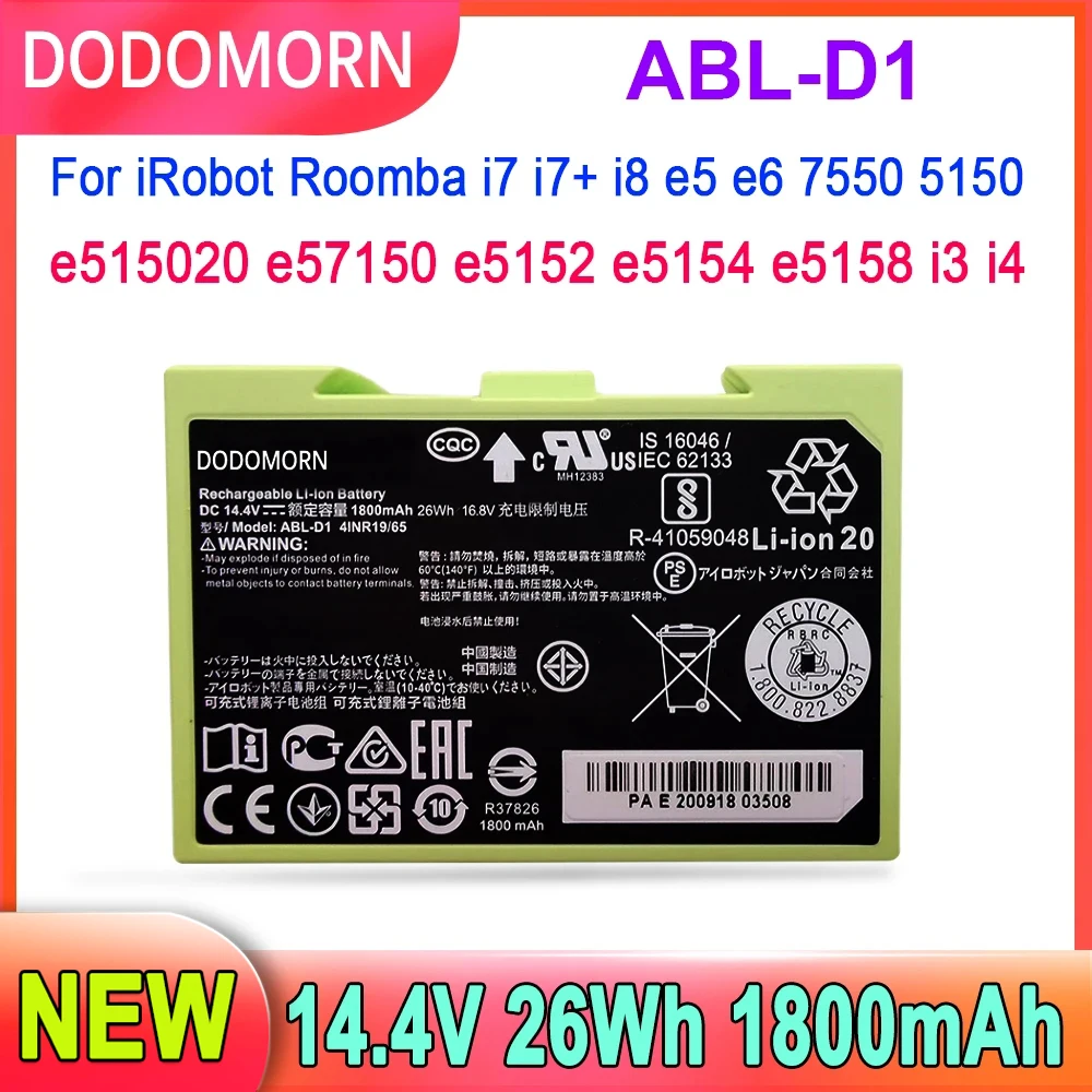 New ABL-D1 Battery For iRobot Roomba i7 i7+i8 e5 e6 7550 5150 e515020  e57150  e5152  e5154  e5158  i3  i4 14.4V 26Wh 1800mAh