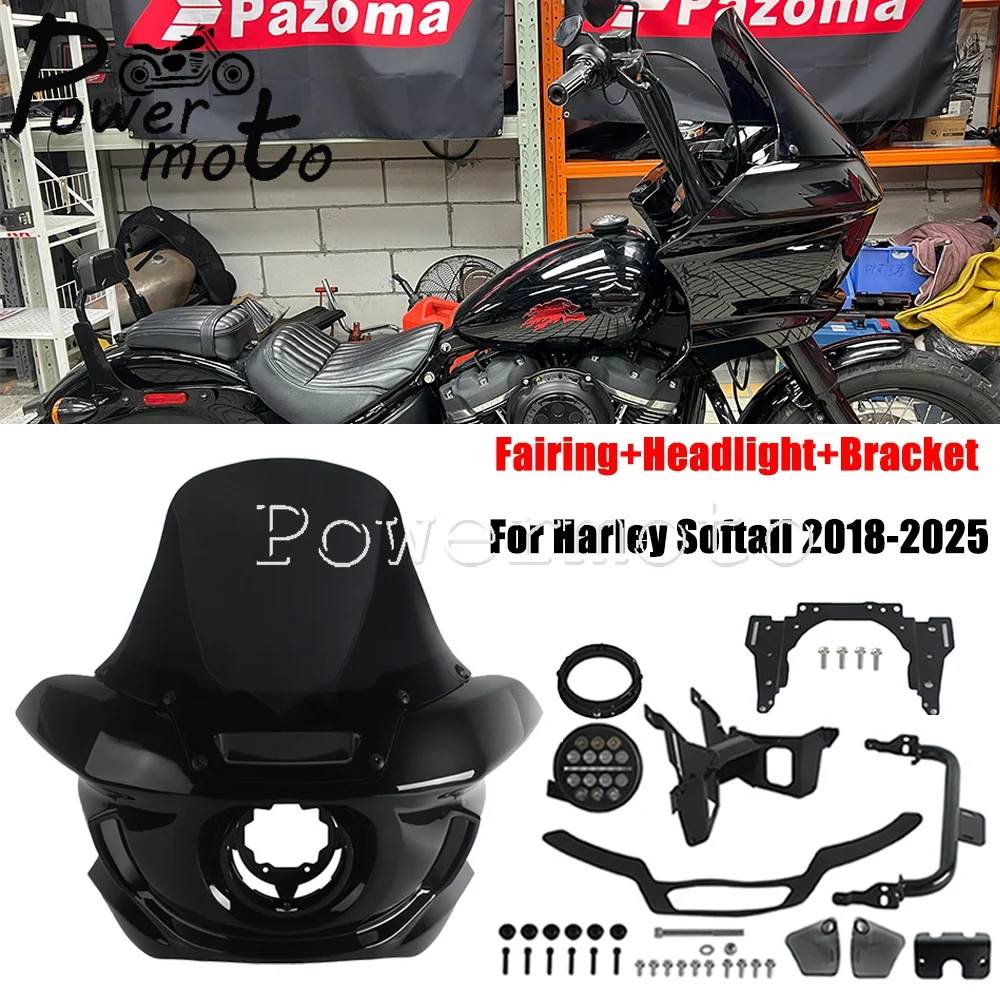 Low Rider Headlight Fairing For Harley Softail FXBB/FXBBS Standard FXST S FXLRS FXLR Windshield 5.75inch Led Head Lamp W/Bracket
