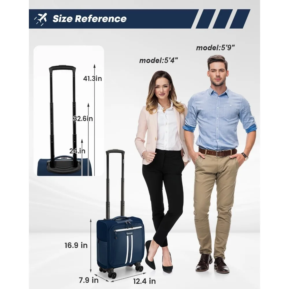 Water Resistant Softside Spinner Luggage, 16 Inch Airline Approved Carry-On Bag, Wheeled Travel Bag for Comfortable Journey