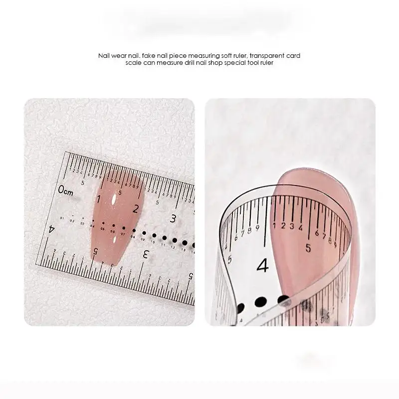 10pcs PVC Clear Soft Ruler Transparent Card Scale For Acrylic False Nail Size Measurement Tools For Nail Salons Home