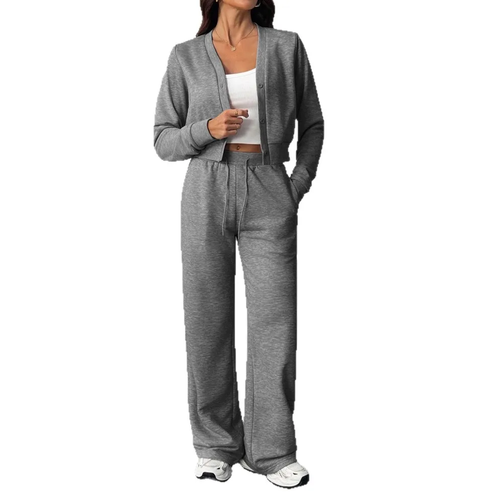 Ladies Two Piece Suit Autumn Winter Long Sleeve Cardigan Elastic Waist Pants Leisure Sportswear Comfortable Casual Tracksuit