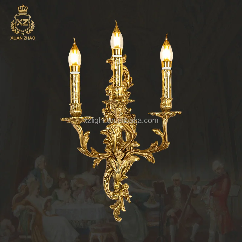 French Brass Luxury Lights Bedroom Wall Mount Lamp Hotel Mid century Wall Sconces Candle Victorian Wall Lights for Home