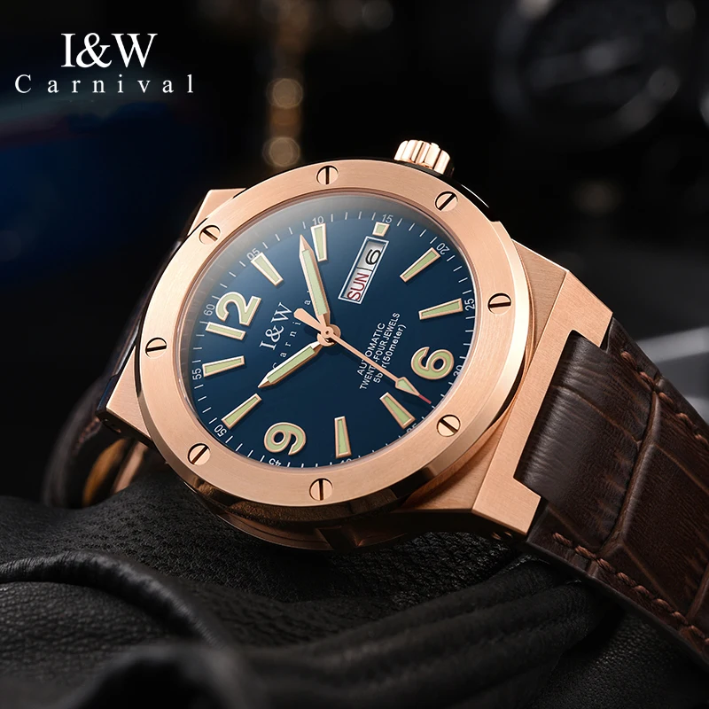 Carnival Brand IW Series Luxury NH36A Movement Mechanical Watch for Men 50M Waterproof Luminous Sapphire Fashion Mens Watches