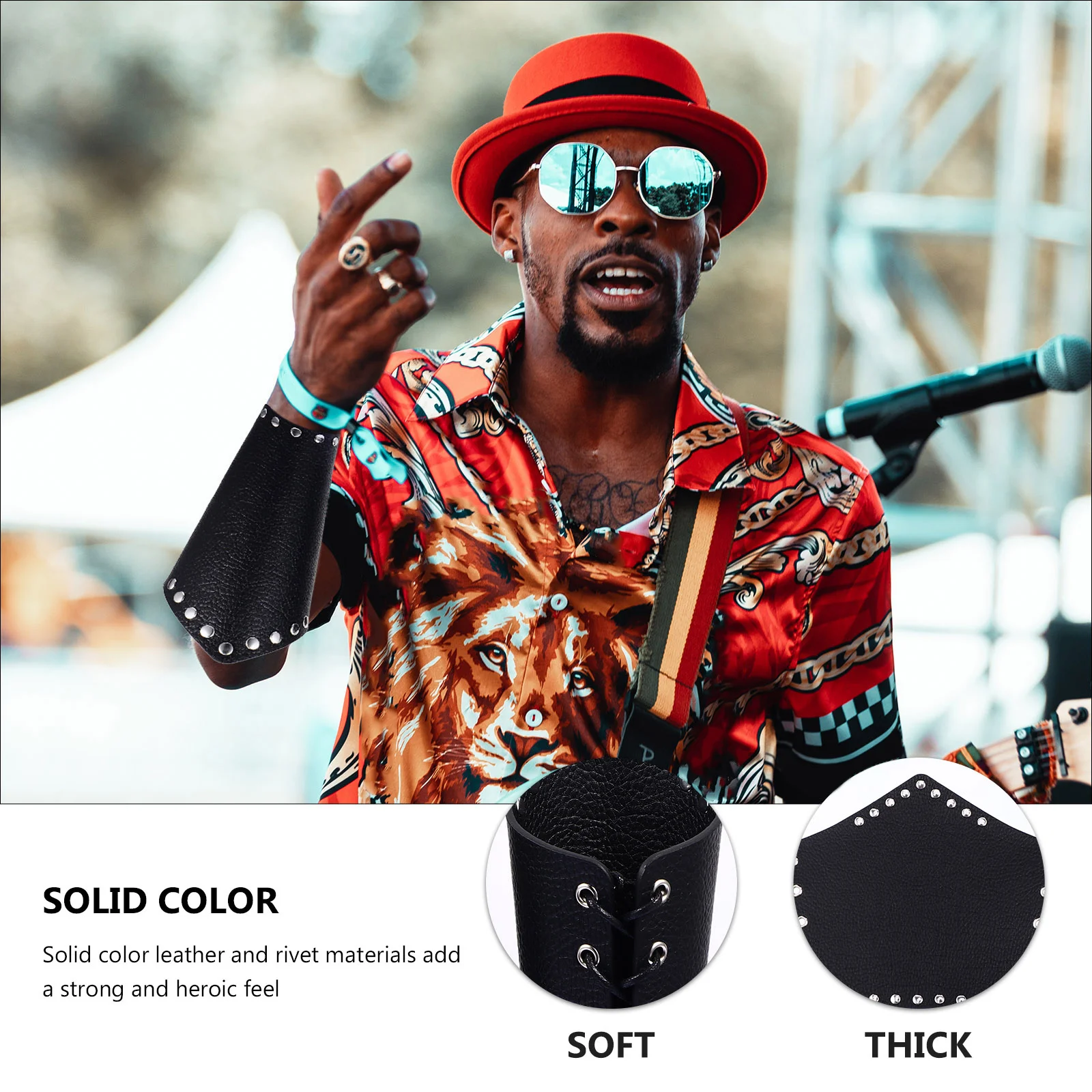 

1Pair Medieval Punk Wrist Bracers Adjustable Lace-Up Solid Color Wristband for Cosplay Viking Role Playing