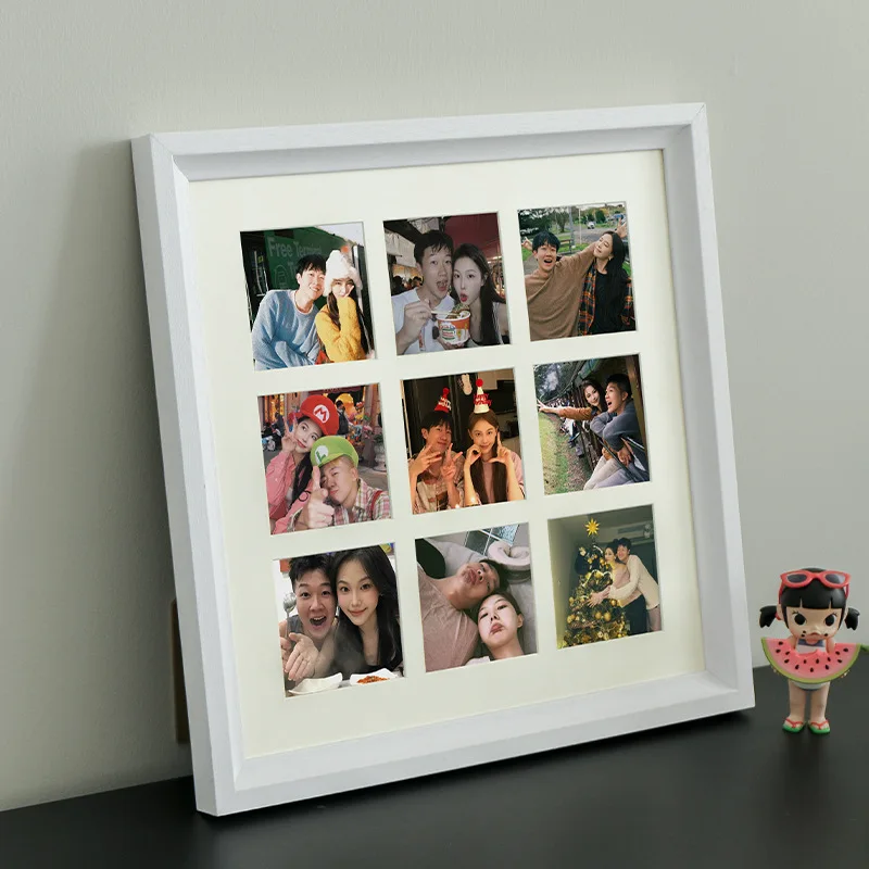 Deluxe Solid Wood Nine-Grid Photo Frame - Couples Picture Frame & Walnut Artwork Display for Home Decor