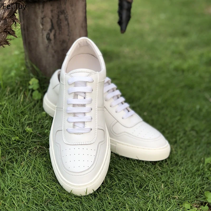 

Белые мужские повседневные туфли из натуральной кожи, дышащие осенние туфли на плоской подошве из натуральной кожи, универсальные удобные мужские деловые туфли