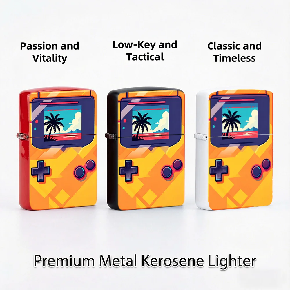 Retro game Flip Top Lighter lighters vintage Handheld Game Console Tropical Beach Palm Tree Nostalgia Print lighters for smokers