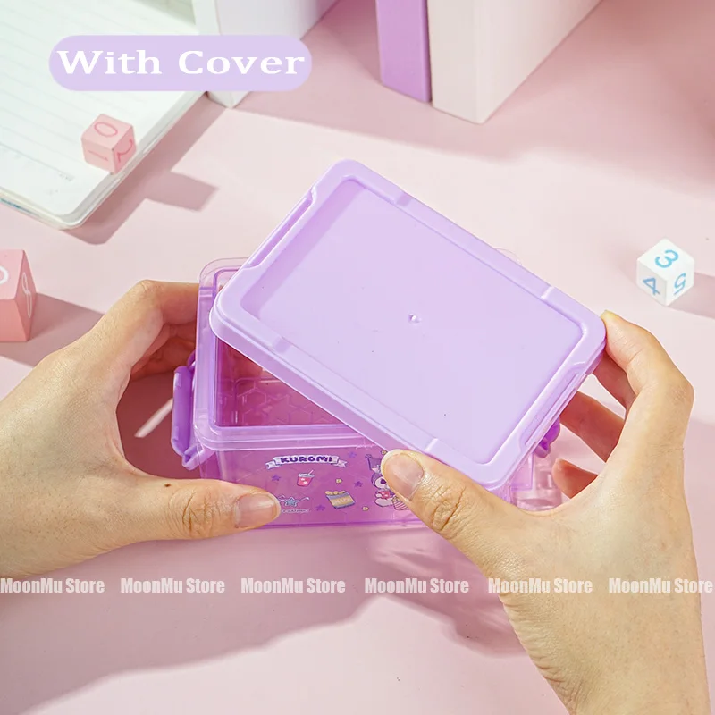 Sanrio Kuromi Desktop Storage Box Cute Cinnamoroll Melody Sticker DIY Sundries Cotton Swabs Jewellery Organizer Basket Gifts image 2