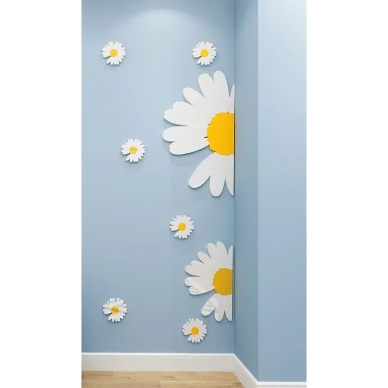 DIY Plant Wall Decor Cartoon Flower Acrylic 3D Sticker Bedroom Wallpaper Decor Nordic Mirror Surface Stickers Home Accessories