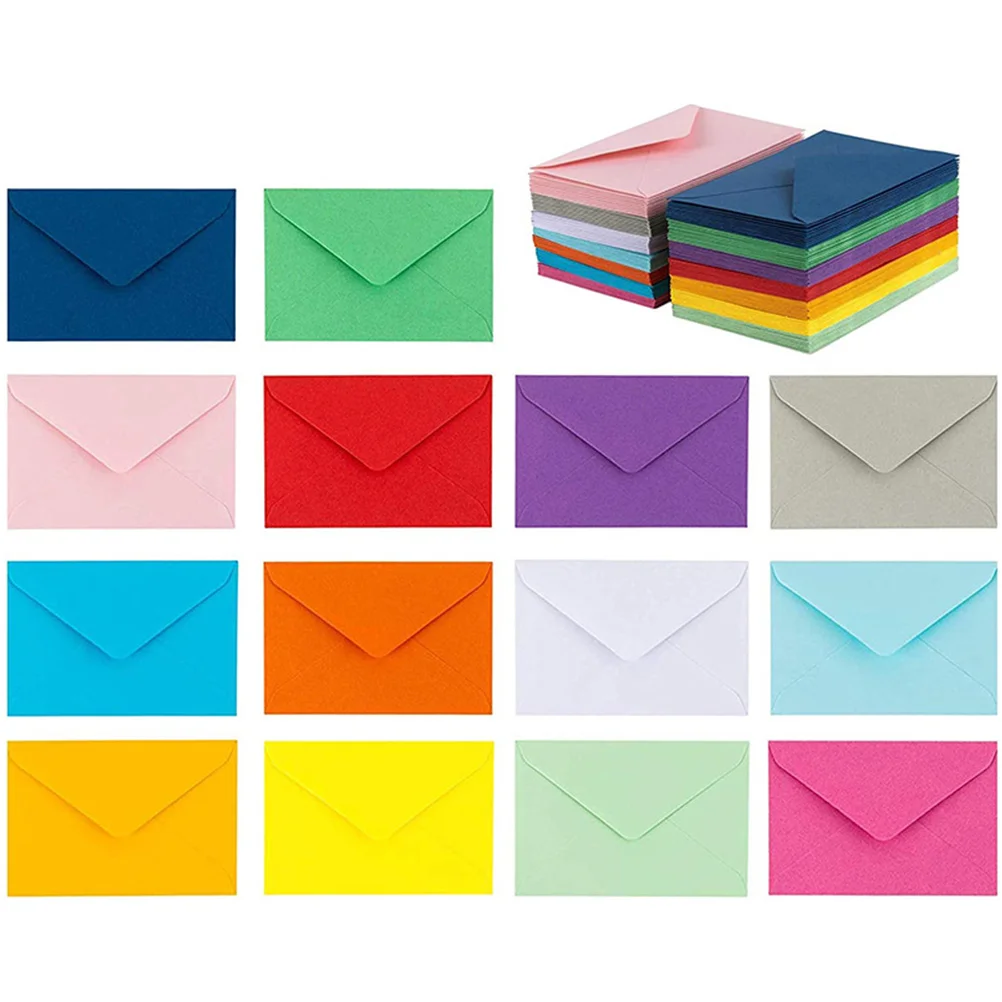 50 Pcs Colored Small Envelopes Neon Blank Cards Manilla Square for Writing Paper Stationery Colorful Letter Supply Cover Kraft