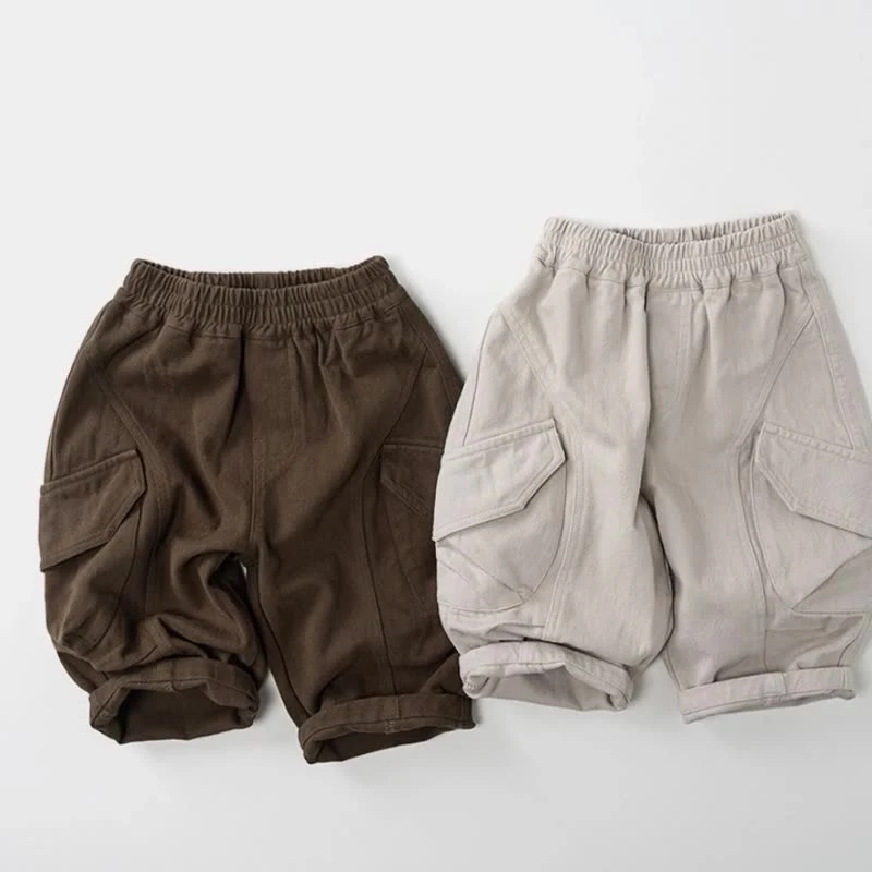 2025 Autumn Kids Work Pants 1-6T Simple Solid Color Boys Cotton Casual Pants Korean Loose Thin Children Wide-leg Pants