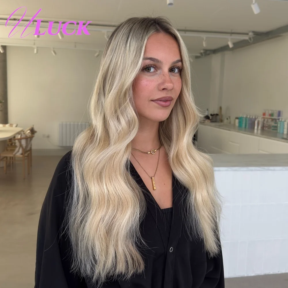 Uluck الجسم موجة 13x6 الدانتيل الباروكات الأمامية دسم شقراء ملونة 100% ريمي خصلات الشعر المستعار الإنسان قبل قطعها 180% الكثافة للنساء البيض