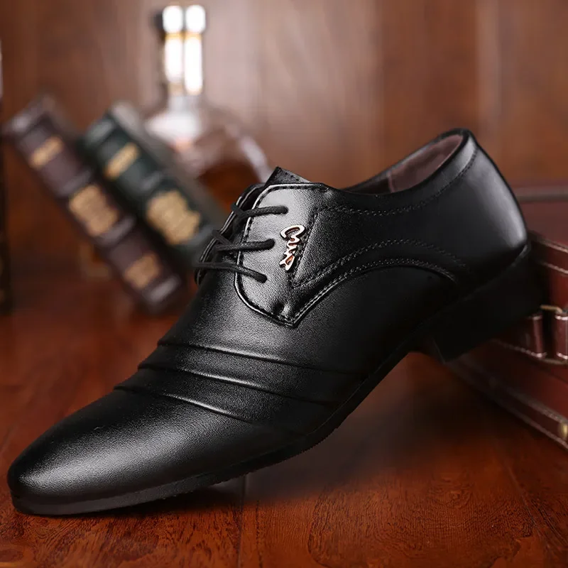 Zapatos de cuero de lujo para hombre, zapatos de vestir de negocios, mocasines de vestir de boda, zapatos puntiagudos negros, Oxford transpirables,