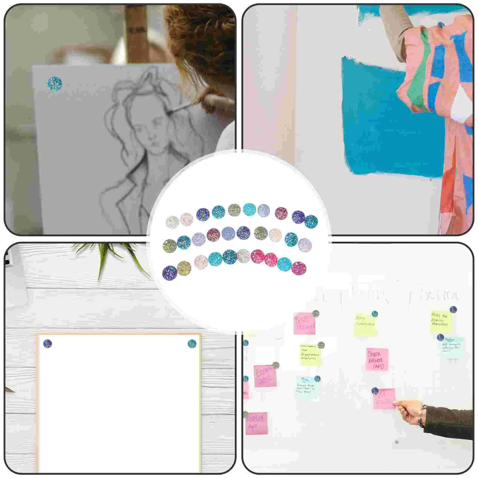 30Pcs Shiny Rhinestone Thumb Pins Mixed Colors Diamond Tacks Cork Board Accessories Multi Function Push Pins Compact Thumbtacks