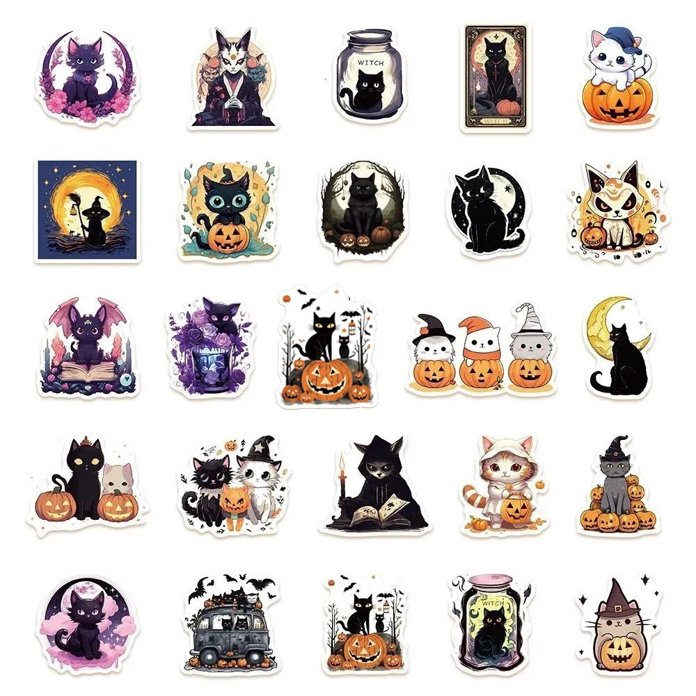 10/30/50pcs Funny Cute Halloween Cat Stickers Cartoon Sticker for Kids Toy Notebook Phone Guitar Laptop Creative Graffiti Decals