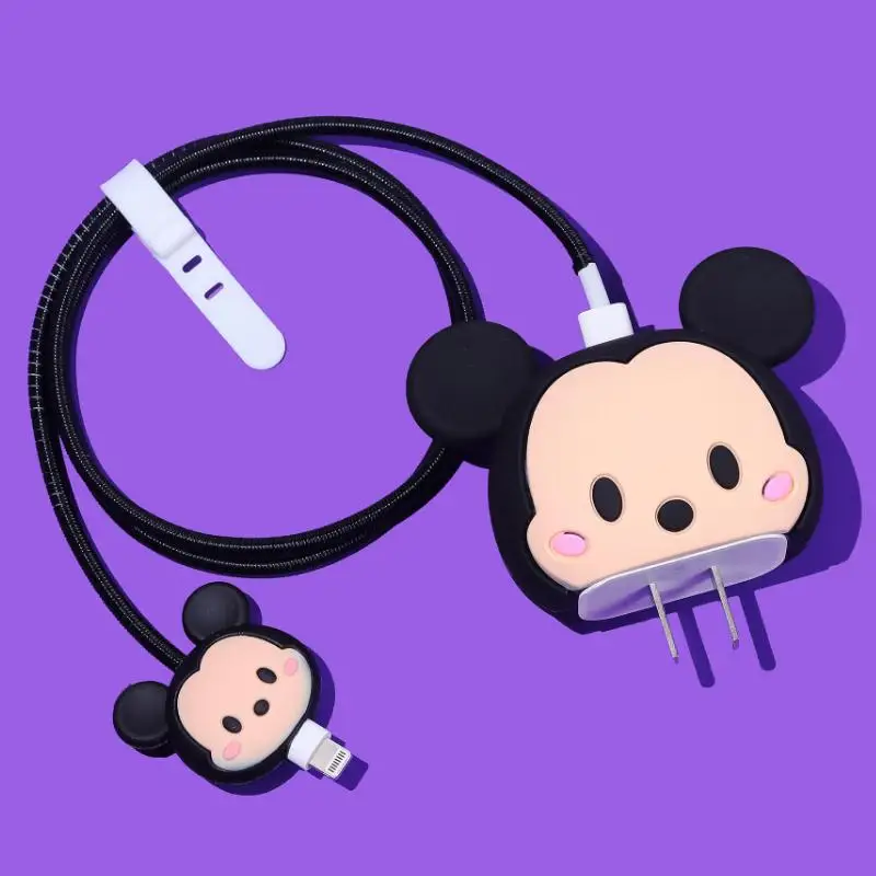 Cartoon Disney Cable Winder Set For iPhone 11 12 iPad 18W 20W Data Line Cute Silicone Fast Charger Cable Protector Organizer