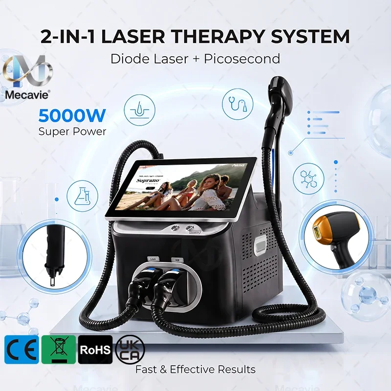 2IN1 5Waves 755nm 808nm 940nm 1064nm Professional Desktop Diode Laser Hair Removal Machine 5000W Ice Cooling Painless System