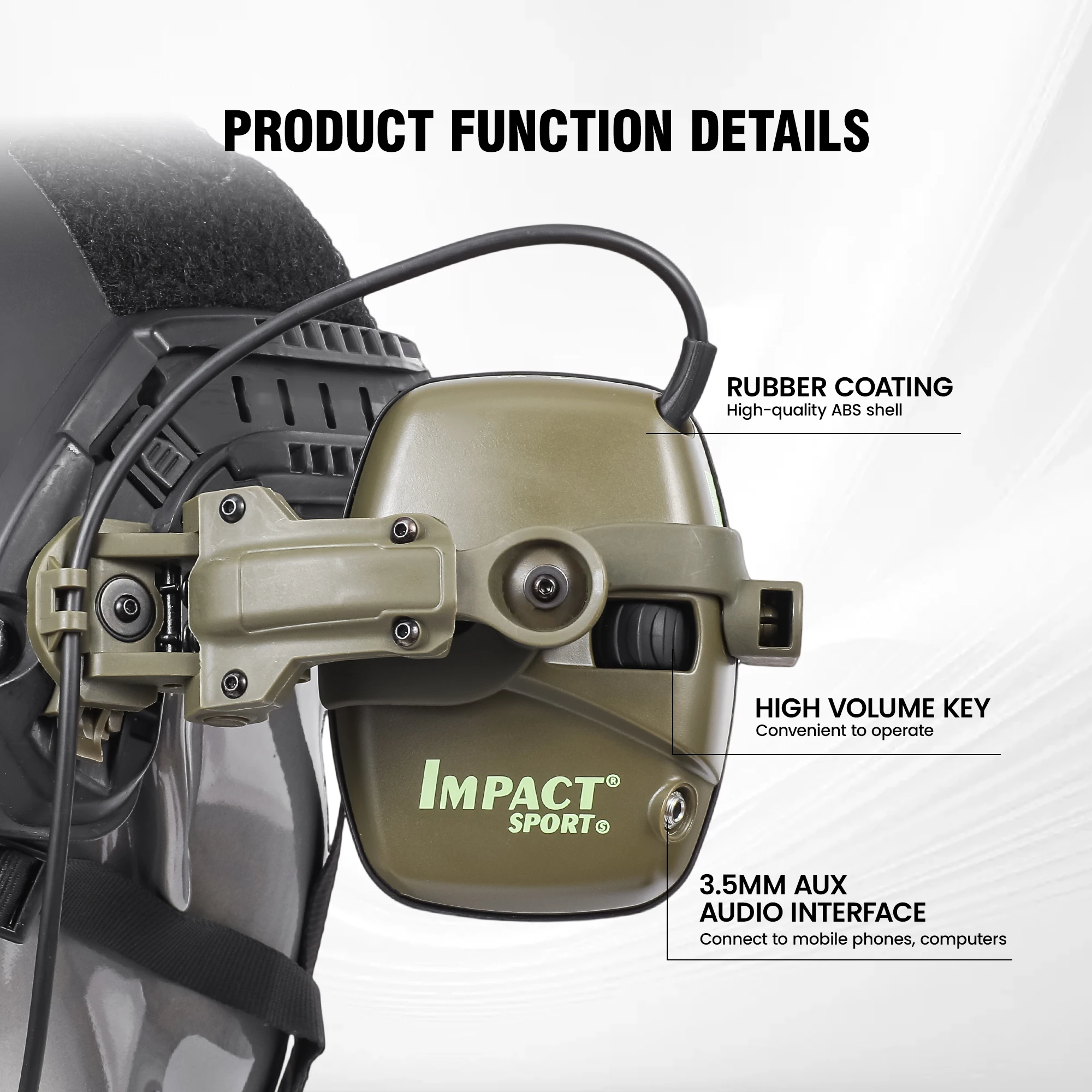 Impact Sport Electronic Shooting Headset Helmet Mounted Ver Hunting Pickup Noise Reduction Hearing Protection Tactical Headset