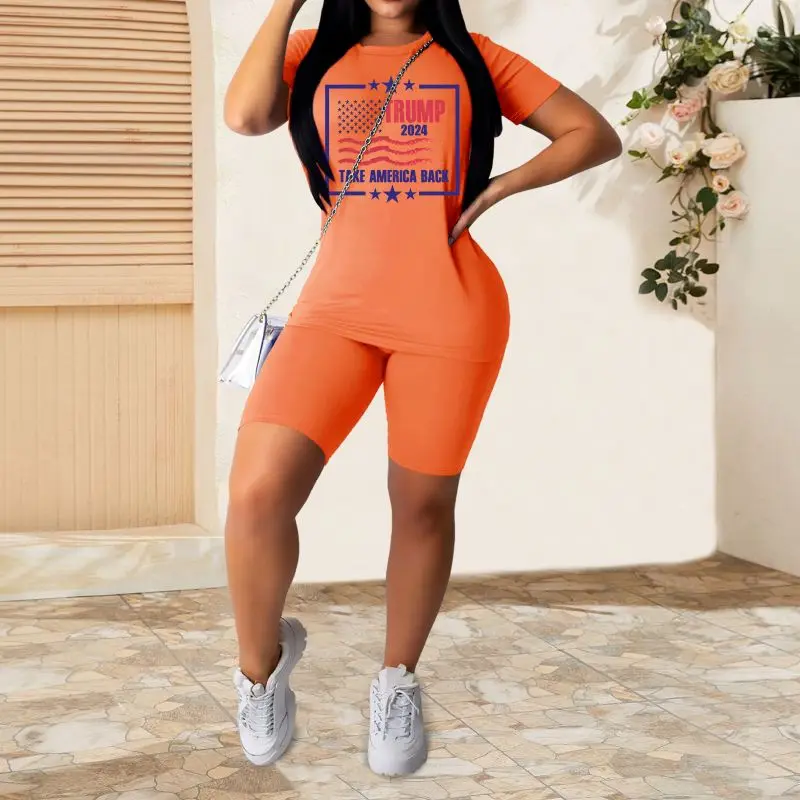 2024 Women's Fashion Round Neck T-shirt Top and Shorts Two Piece Set Shorts Set Women's