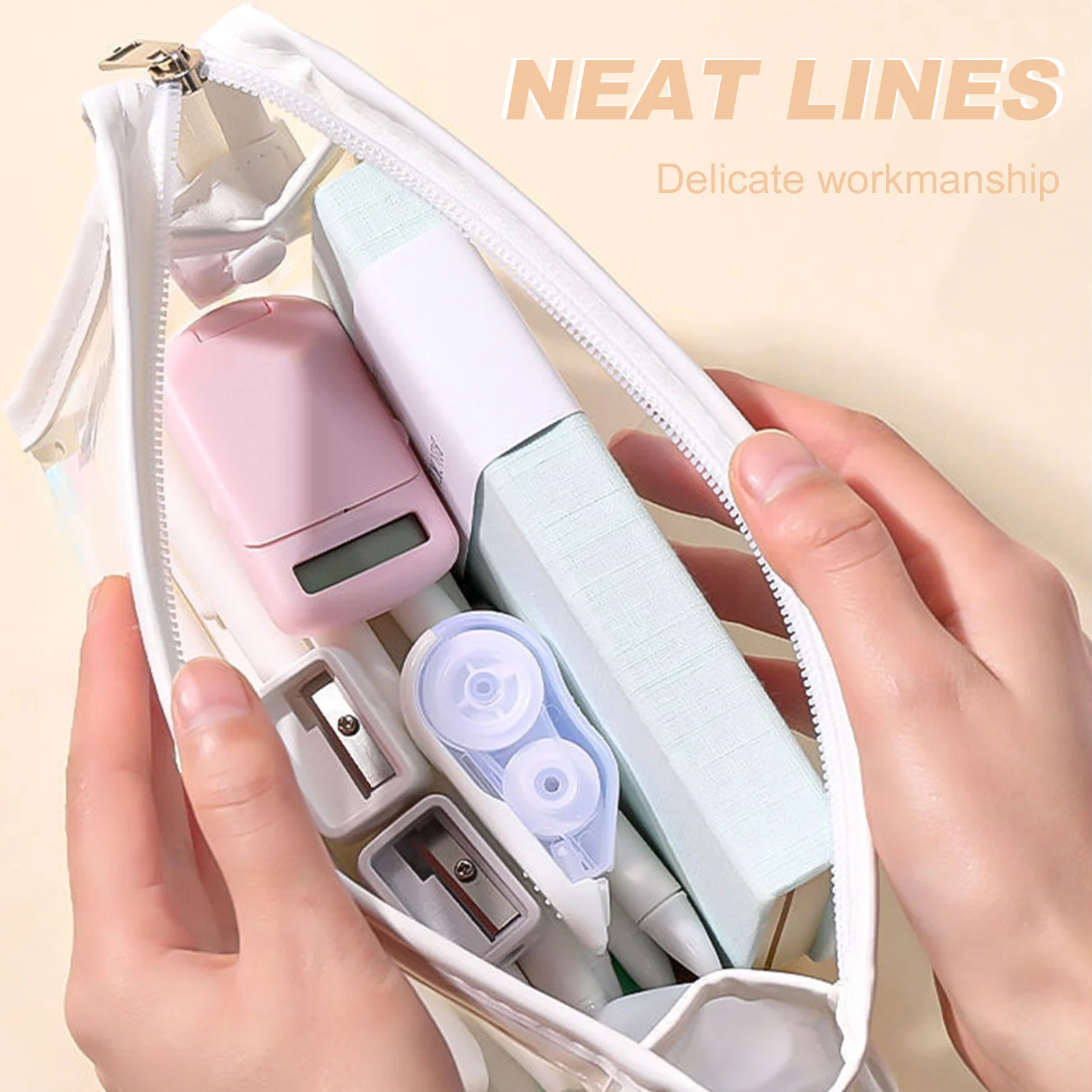 2Pcs Pencil Bags Transparent Large Capacity Stationery Organizer Lightweight Durable Zipper Pouches for Students Teachers Office