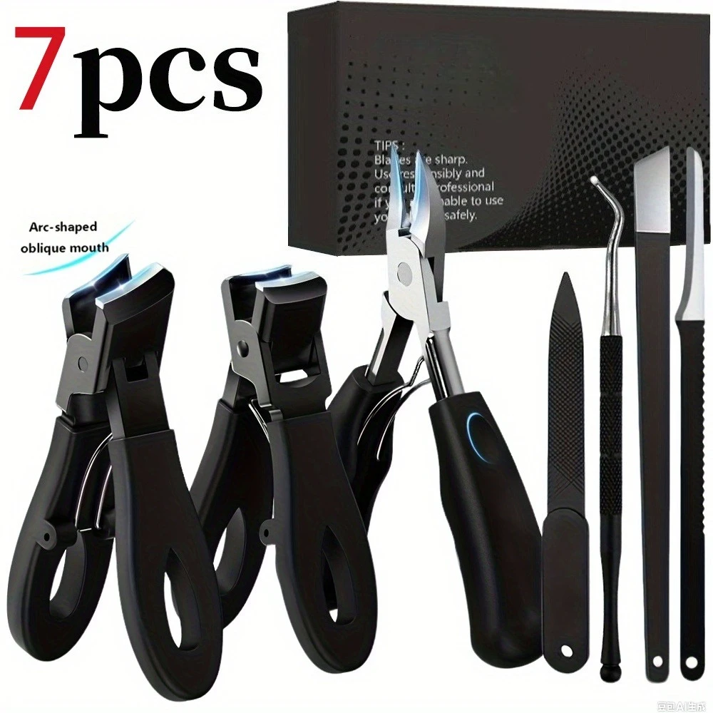 7pcs Thick Nail Clipper Set,Foot Care Knife,Nail Clippers,Arc-Shaped Oblique Mouth,Wide Opening,Splash-Proof Perfect for Adults
