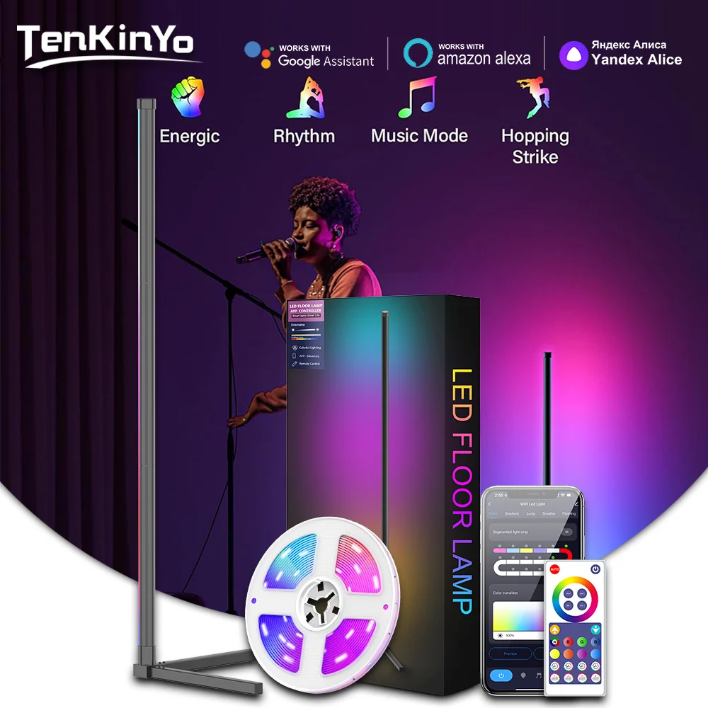 

Умный торшер Tuya LED RGB с регулировкой яркости, изменением цвета, атмосферной подсветкой и музыкальным ритмом для декора игровой комнаты