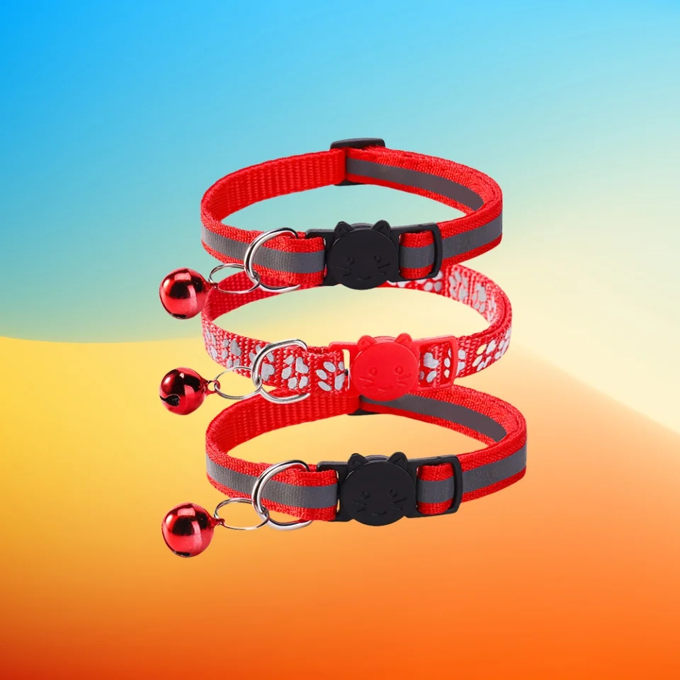3er-Pack Reflektierende Sicherheits-Halsbänder für Kätzchen & Welpen, Leuchtende Hunde- und Katzenhalsbänder mit Kleiner Glocke, Verstellbare Schnallen-Halskette – Detail 4