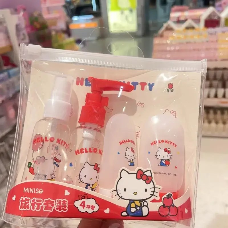 

Дорожный комплект Hello Kitty Kawaii, 4 шт., силиконовые распылители, пресс-тип, герметичные контейнеры для туалетных принадлежностей, подарок для путешествий, отпуска, Лидер продаж