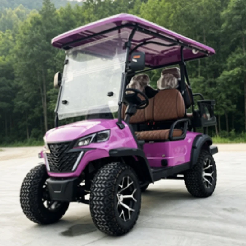 4 Seater Electric Golf Cart Off Road All Terrain Golf Cart For Beach Resort Hotel For Sale 14 Inch Wheel Brown Upholstered Seat
