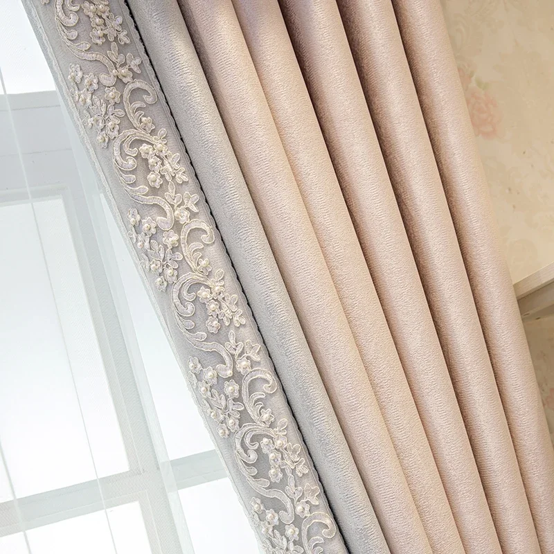 Gray Pink Spliced Lace Girl Princess Style New Modern Style Nature Vertically Curtain for Living Room Bedroom Dining Custom Size