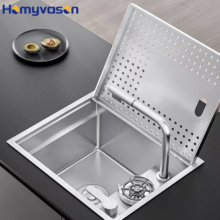 

Good Selling Single Bowl Waterfall Kitchen Sinks Stainless Steel Handmade Kitchen Sink With Waterfall Faucet