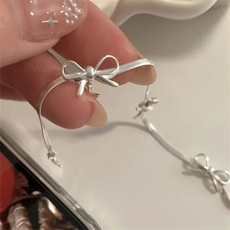 Vintage Sliver Color Bow Collarbone Snake Bone Chain Necklace Casual Personality Girl Exquisite Jewelry Gift Party Accessories