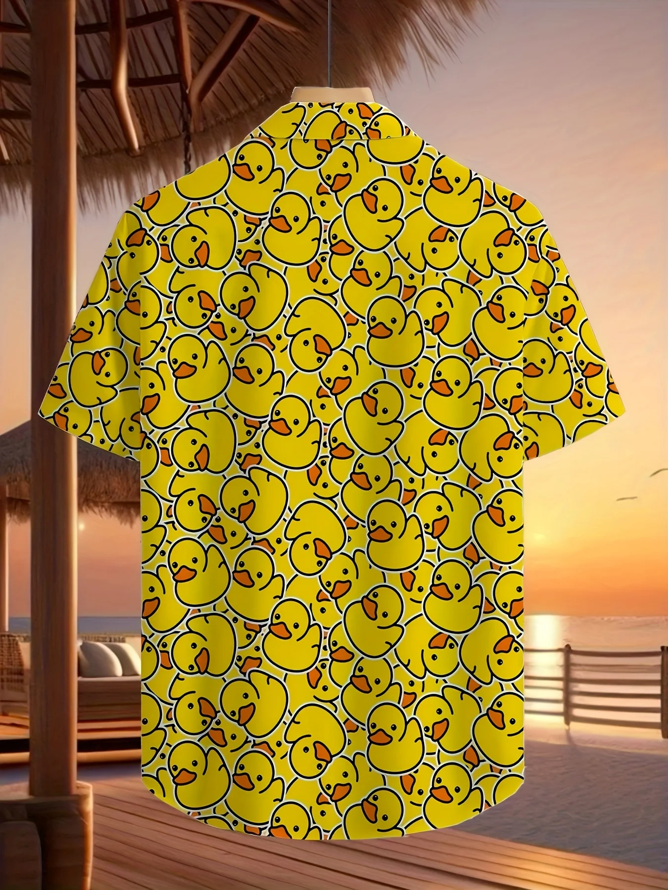Men's Summer Cute Yellow Rubber Duck Print Hawaiian Shirt Lapel Short Sleeve Button Down Casual Vacation Beach Party Funny Top