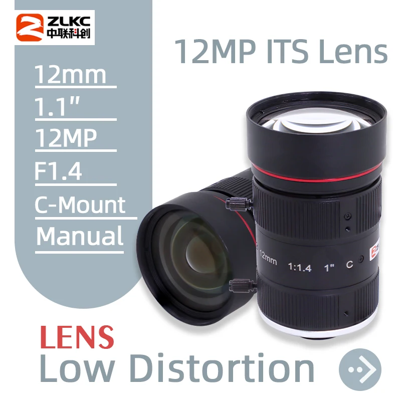 ZLKC CCTV Lens 1.1 Inch CMOS Format Lens ITS 12Megapixel 12mm F1.4 Manual Iris C-Mount Lens for Video Surveillance Camera