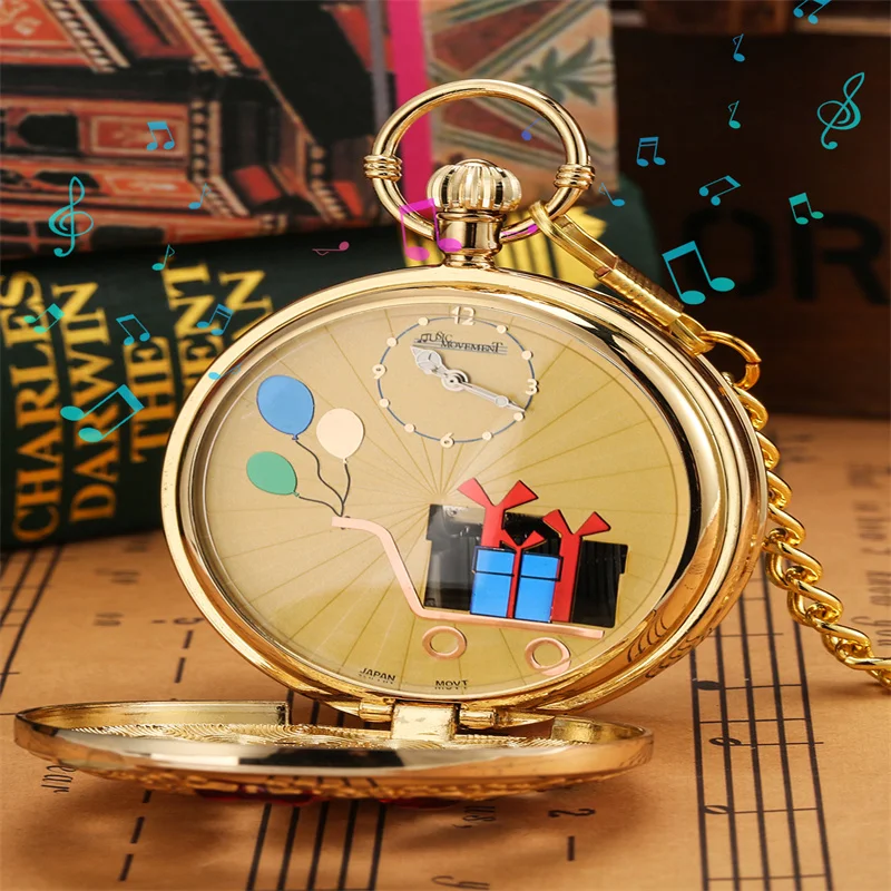Kreative Geburtstags-Taschenuhr mit Musik und Kuchen-Design, Dekoratives Geschenk mit Manueller Quarz-Bewegung und Kette – Detail 5