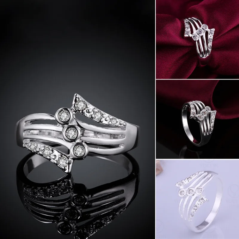 Fine 925 Sterling Silver 7-10# Luxury 3 Layer Zircon Ring For Women Fashion Charm Engagement Gift Jewelry Accessories