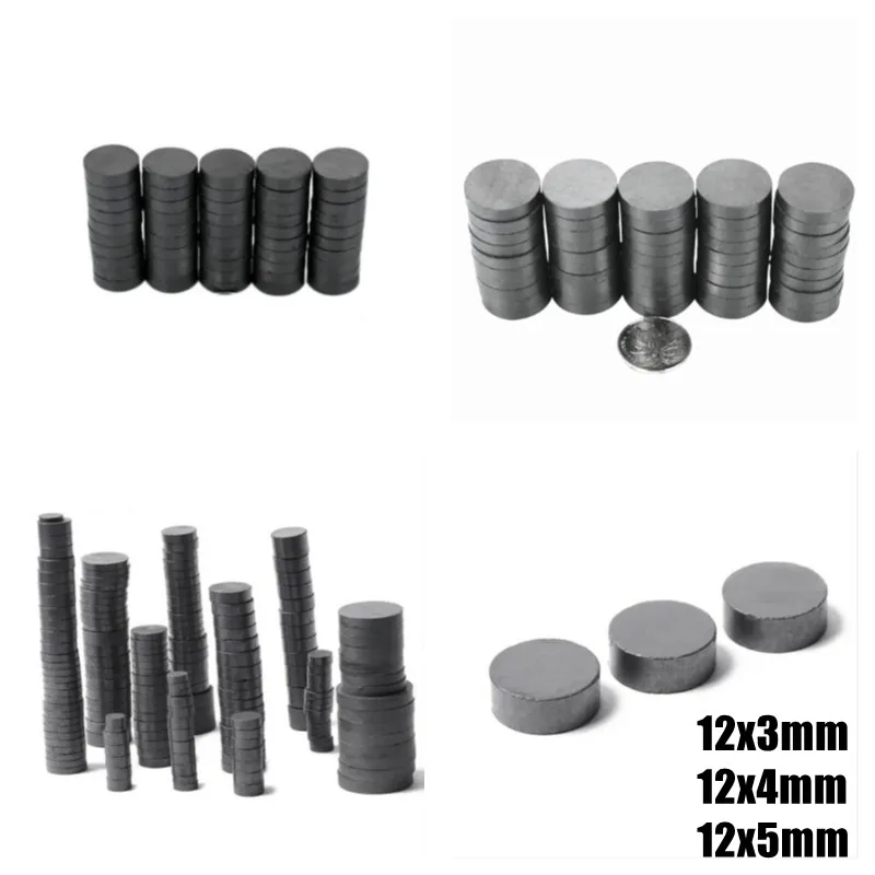 5 10 20pcs/Lot 12x3mm 12x4mm 12x5mm Black Small Round Magnet Fridge Ferrite Magnet  Round Speaker Magnet Permanent Magnet